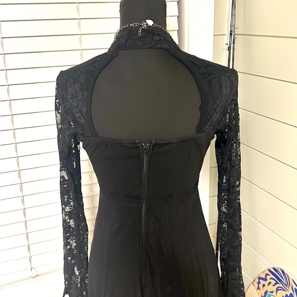 TRIPP NYC Daang Goodman Black Hi-Lo Lace Hem Dress Mock Neck Gothic Size S - Picture 4 of 10